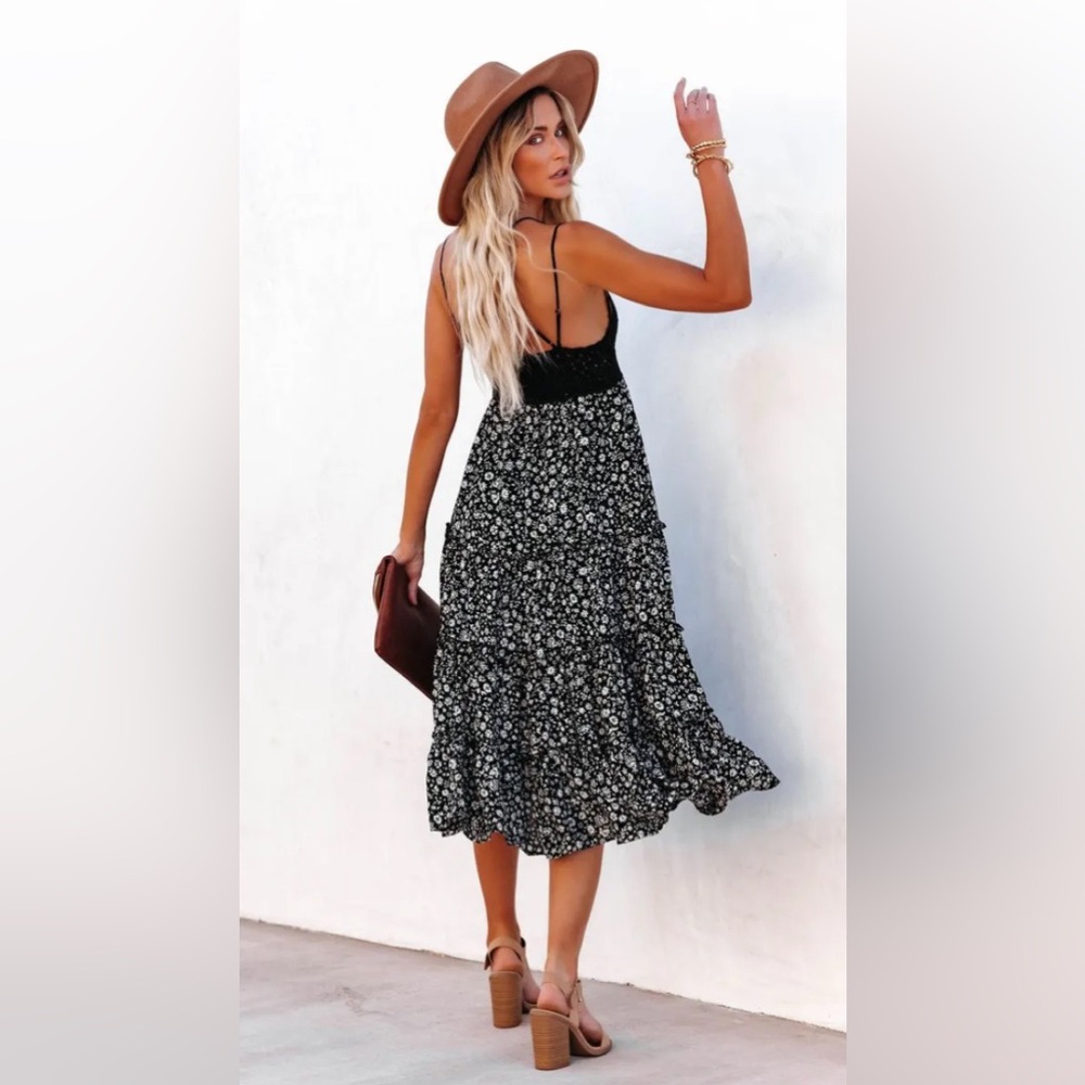 Vici Let It Be Tiered Floral Lace Midi Dress - Picture 2 of 10